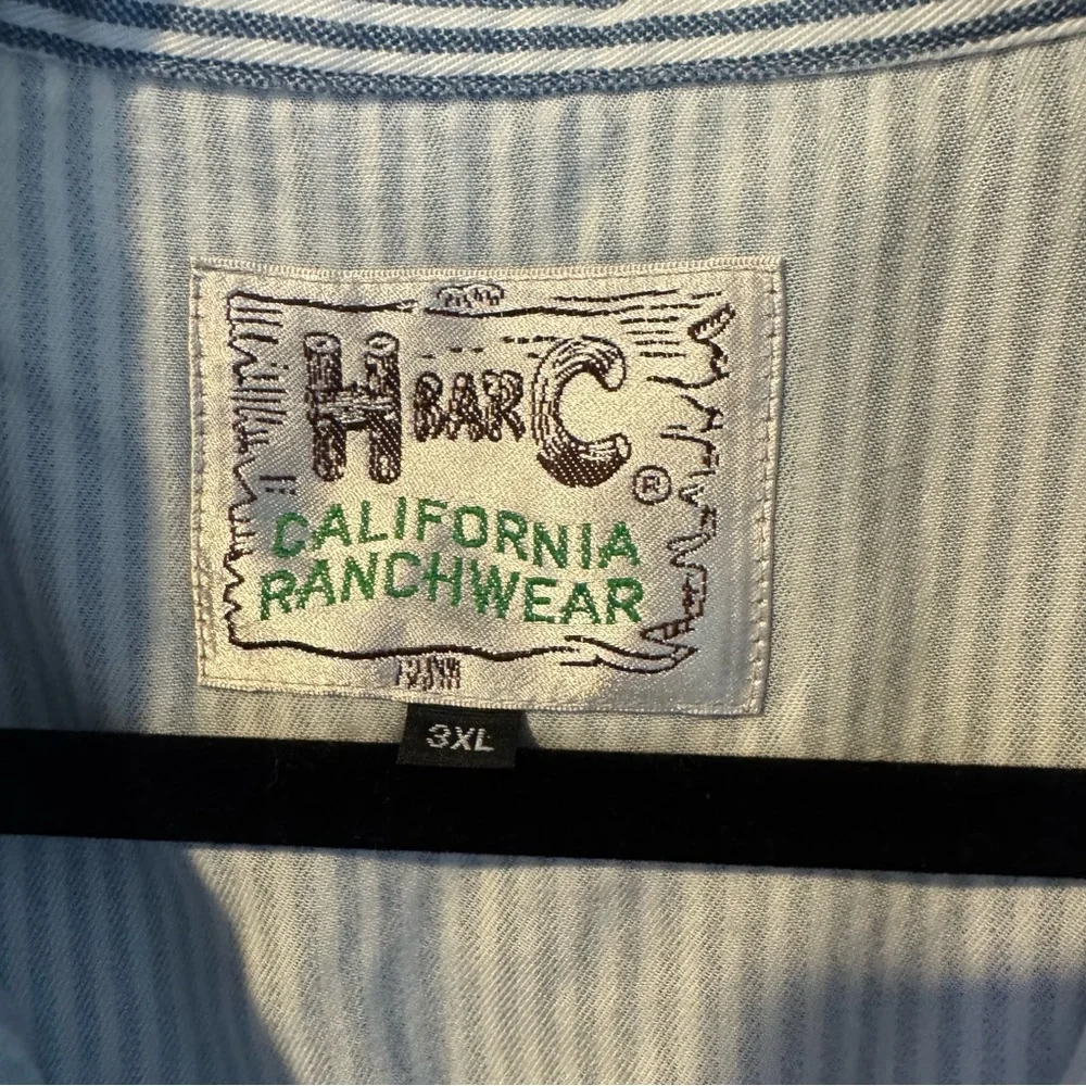H Bar C Vintage Western Snap Button Shirt Short Sleeve Blue & White Striped - Picture 2 of 4